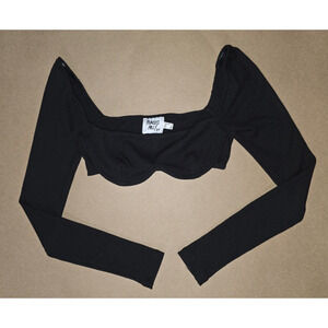 Princess Polly Women SZ 0 BECCA LONG SLEEVE CROP TOP Black Underwire Ribbed Sexy